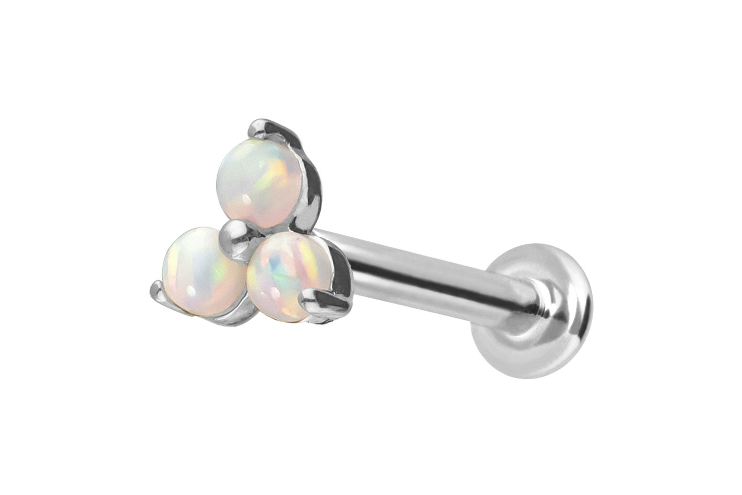 14 Karat Gold Labret Piercing mit Push Fit BLUME + 3 SYNTHETISCHE OPALE